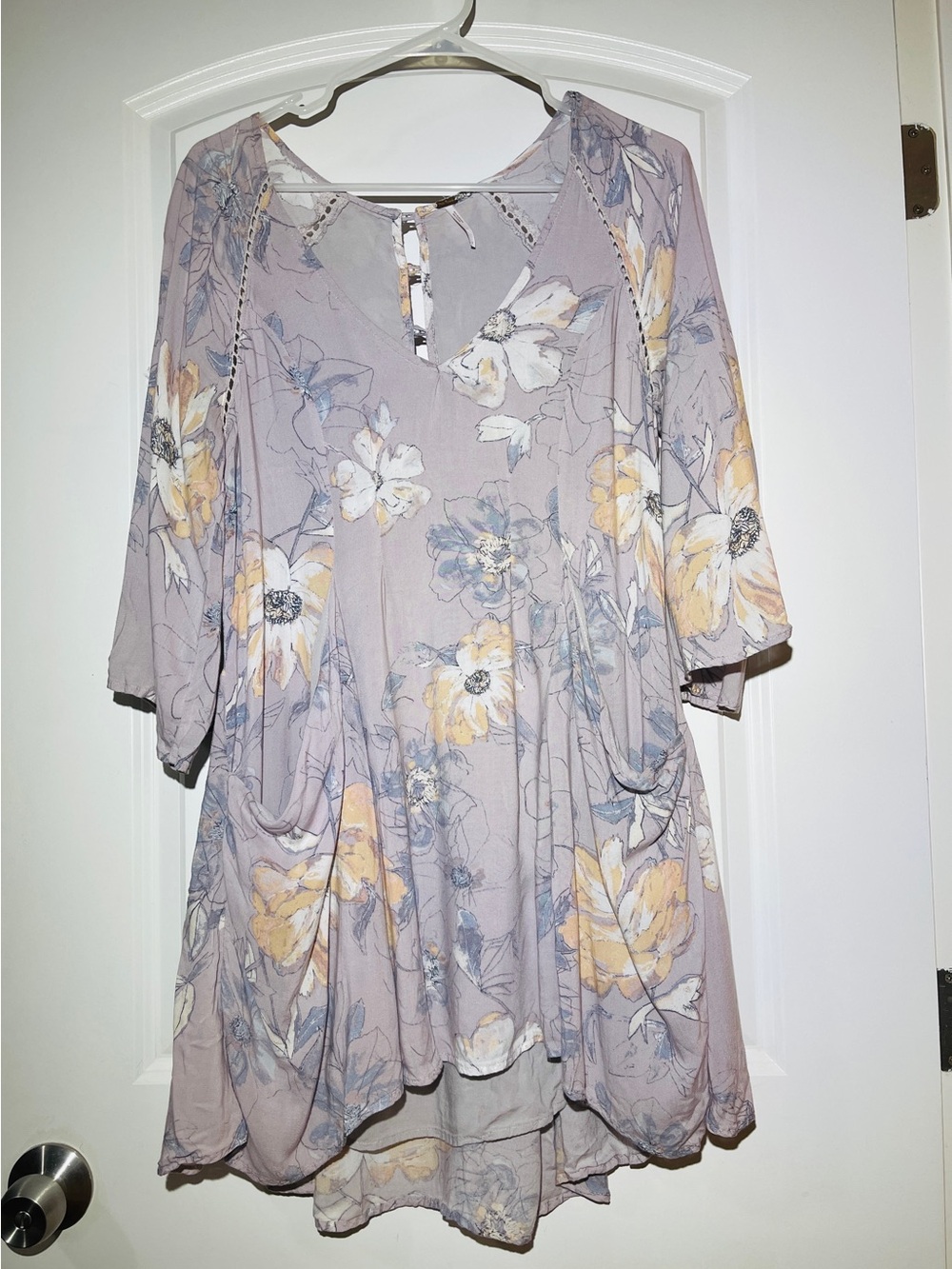 Free People Lilac Floral Scoop Tunic with Yellow Blooms